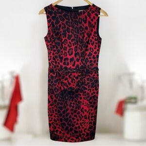 Cache Leopard Sheath Sleeveless Dress Belted Women’s Size 2 Black Red